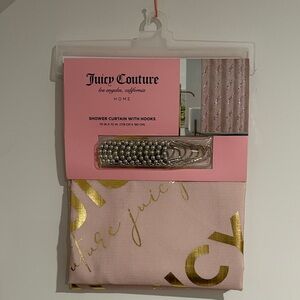 NEW- Juicy Couture Pink and Gold Shower Curtain Set